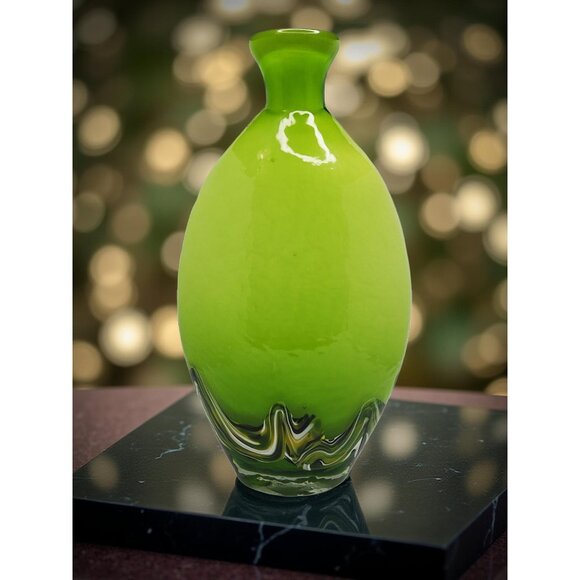 vintage mid century large heavy art glass glossy abstract swirl pattern retro va - Picture 2 of 9